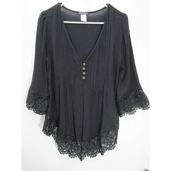 VENUS Tops - Venus Black V-Neck Lace-Trim Peasant Blouse Size M Whimsygoth